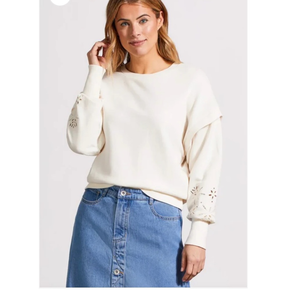 TRIBAL French Terry Crewneck w/ Floral Cutouts NWT